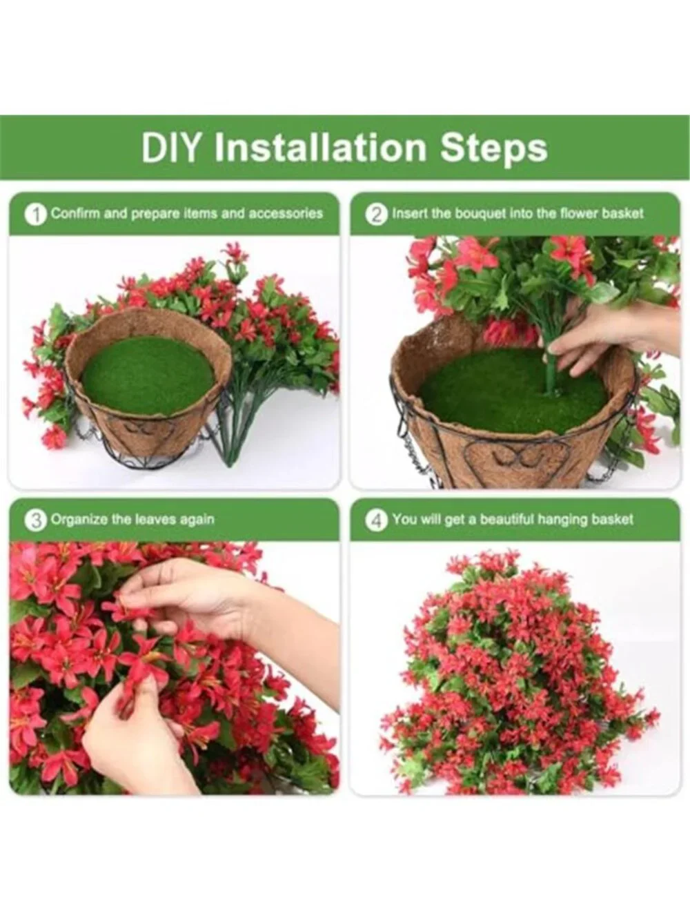 Artificial Hanging Flower Basket Faux Silk Orchid Outdoor Patio Porch Decor Red